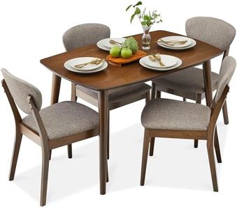 Best Choice Products 5-Piece Dining Set, Compact Mid-Century Modern Table & Chair Set for Home, Apartment w/ 4 Chairs, Padded Seats & Backrests, Wooden Frame - Walnut/Light Gray