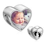 Lam Hub Fong Personalized Photo Charm Heart Beads with Baby foot 925 Sterling Silver Charms Custom Photo Charm for Bracelet Gift for Women Mum Dad (Sterling Silver)