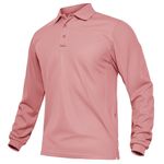 TACVASEN Long Sleeve Shirts for Men Tactical Performance Polo Shirts with Collar Quick Dry Fit Lightweight Work Shirts Workout Golf Grey Pink Large