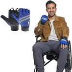 Inspired Comforts Wheelchair Gloves Fingerless Full Thumb with Anti-Slip Grip, Breathable & Reflective (Black/Blue,XL)
