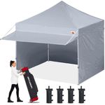 ABCCANOPY 3x3m Pop Up Gazebo with Detachable Awning, Commercial Market stall with Side Panels and Door Wall, Bonus Upgraded Roller Bag, 4 Weight Bags, Stakes and Ropes, Grey