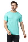 ManHood Men's Cotton Regular Fit Half Sleeve Plain Solid Casual Wear Round Neck T-Shirt Turquoise