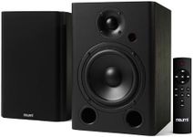 NEUMI BS5P-ARC 75-Watt Powered Bookshelf Speakers, Bluetooth, HDMI, USB, Optical, Coaxial, Remote Control, 5-Inch Woofer, 1-Inch Tweeter, Dark Wood, 1 Pair