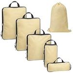 Navaris Compression Packing Cubes Set of 6 - Compressible Travel Bags for Packing Many Sizes - Lightweight Compression Travel Organizer Suitcase Carry On Luggage Backpacks - Beige