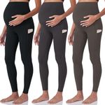 POSHDIVAH 3 Pack Black Grey Brown Women's Maternity Workout Leggings Over The Belly Pregnancy Yoga Pants with Pockets XX-Large