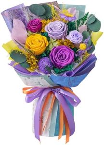 Mosstory Preserved Roses Bouquet - Fresh Flowers for Graduation, Anniversary, Birthday - Gift for Women, Wife (Purple Yellow Roses)