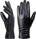 Womens Winter Leather Touchscreen Texting Warm Driving Lambskin 100% Pure Genuine leather Gloves (Black, L)