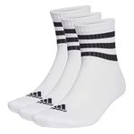 adidas Unisex 3-Stripes Cushioned Sportswear Mid-Cut Socks 3 Pairs, White / Black, 10.5-12.5