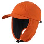 Decentron Mens Winter Hat with Brim Fleece Earflaps Hat Baseball Trapper Hat Dark Orange