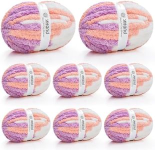 Inhand Chunky Chenille Yarn for Hand Knitting, Thick Bulky Blanket Yarn for Crocheting, Soft Fluffy Yarn for Crochet Gifts & Crafts for Women/Beginners, 8 Pack (29.5 yds/8.4 oz Each), Pink & Purple