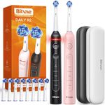 Bitvae Rotating Electric Toothbrush 2 Packs for Adults with Pressure Sensor, Gifts for Men/Women, 5 Modes Rechargeable Power Toothbrush with 8 Brush Heads, Black & Pink, R2