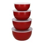 KitchenAid Plastic Prep Bowls for Kitchen Storage & Organisation, Set of 4, With Lids, Red