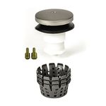 PF WaterWorks TubSTRAIN Universal Toe Touch (Tip Toe or Foot Actuated) Bathtub/Bath Tub Drain Stopper includes 3/8" and 5/16" Fittings - 3 Hair Catchers/Strainers (3 Nos) to Eliminate Drain Clogs; Brushed Nickel; PF0936-BN-TT-S