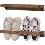 MyGift Set of 2 Solid Wooden Wall Mounted Shoe Rack Storage Organizer with Rustic Burnt Wood Finish, Hanging Footwear Holder for Closet, Mudroom, Entryway, Holds 4 Pairs