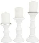 Deco 79 Mango Wood Turned Style Pillar Candle Holder, Set of 3 10", 8", 6"H, White