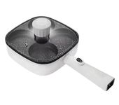 Xeerabdi Electronic Non-Stick Frying Pan with Glass Lid, 900W Electric Skillet for Eggs & Cooking, Easy to Clean (4 Hole)