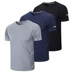 Gaiatiger 3 Pack Mens T-Shirts Dry-Fit Running Tops for Men Moisture Wicking Active Athletic Gym Tops Men Short Sleeve T-Shirt(520)-Black Grey Nave-M