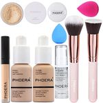 PHOERA Foundation,PHOERA Concealer,PHOERA Makeup Foundation Full Coverage Up to 24 Hour Fresh Wear with Matte Finish,PHOERA Primer,PHOERA Powder (102+103/Nude+Warm peach)