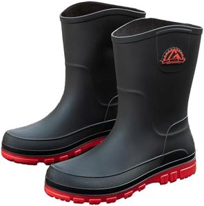IQAXC Waterproof Garden Rain Boots for Men Breathable Lightweight Mid Calf Deck Fishing Outdoor Slip Resistant Shoes, 388 Red 42
