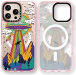 Rosarnnah Magnetic for iPhone 16 Pro Max Magsafe Case Cute - Durable Shockproof 6.6 ft Drop Impact Phone Case - Glitter Pink Funny UFO Design for iPhone 16 Pro Max 6.9"