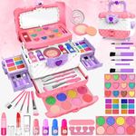 54 Pcs Kids Makeup Kits for Little Girls, Princess Real Washable Pretend Play Cosmetic Set Toys with Mirror, Non-Toxic & Safe, Birthday Gifts for 3 4 5 6 7 8 9 10-12 Years Old Girls Kids