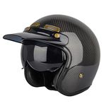 3/4 Motorcycle Helmet, CARBON FIBER Retro Open-Face Half Helmet Adult Motorbike Moped Cruiser Vespa Helmets with Sun Visor Men Women Scooter Helmet Vintage Style DOT/ECE Approved C,L