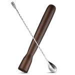 Wooden Cocktail Muddler Drinks Muddler Bar Muddler and 12 Inches Spiral Mixing Spoon Stainless Steel Shaker Spiral Spoon for Making Cocktails Drinks Juice (Brown)