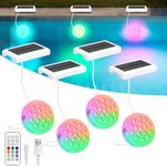 2-in-1 Solar Rechargeable Pool Lights with Remote Control, 16 Colors RGB LED Submersible Waterproof IP68, Solar Powered Magnetic Underwater Lights for Above Ground & Inground Pools, Ponds-4 Pack