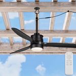 EKIZNSN Gazebo Fans Outdoor Hanging, 42" Gazebo Ceiling Fan with Light Hook Installation for Outside Porch/Pergola/Garage, Black