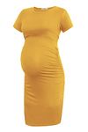 Smallshow Women's Maternity Dress Short Sleeve Ruch Pregnancy Clothes Summer Large Yellow