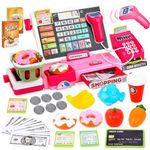 JoyGrow Cash Register Toys for Kids Pretend Play Supermarket Shop Toys With Real Calculator,Working Scanner,Credit Card,Play Food,Money and more,Learning Educational Toys for Kids Boys Girls (Pink)