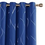 Deconovo Blackout Curtains Wave Foil Print Pattern Room Darkening Curtain Thermal Insulated Window Energy Saving Drapes for Boys' Room 52W x 63L Inch Set of 2 Panels Royal Blue