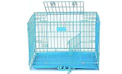 Woofy Dog Cage - Powder Coated, Double Door Folding Metal Cage/Crate/Kennel with Removable Tray and Paw Protector for Dogs, Cats and Rabbits (Blue, 30 Inch)