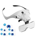 eSynic Headband Magnifying Glass Rechargeable Head Magnifier Wear Comfortably HeadMount Magnifying Glass With Light Support|4 LED Lights|1-3.5X HD Lens|Power Indicator Light| for Reading Crafts,etc