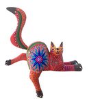 Mexican Alebrije Cat Wood Carving Handcrafted Shelf Sitter Sculpture (Orange)