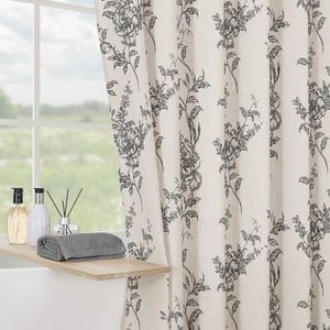 Craidlela Black Linen Farmhouse Shower Curtain, Boho Floral Bathroom 72x84