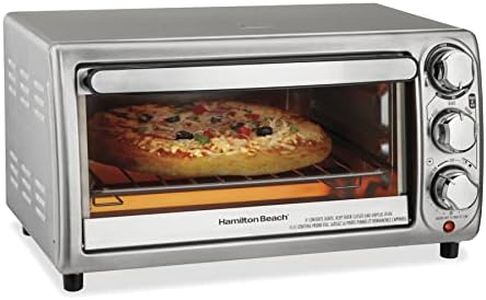 Hamilton Beach 31143 4-Slice Toaster Oven with 5 Cooking Modes (Bake, Broil, Keep Warm Toast & Bagel) with Stay On & Auto Shutoff, 2 Rack Positions, 1100 Watts and 3 Accessories, Stainless Steel