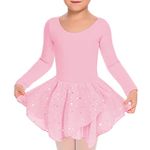 TUONROAD Long Sleeve Leotard for Girls Ballet Dance Dress Kids Cross Straps Dance Skirts Costumes Dress Outfit Purple 8-9 Years,140