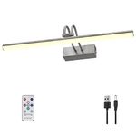 RAIFOOLLY Picture Light, Wireless Battery Picture Lights for Paintings,Full Metal Display Art Light with Timer and Dimmable for Wall,Frame, Portrait, Dartboard(Black Steel)