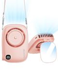 Gaiatop Portable Hand Fan with Makeup Mirror, Cute Camera Design, 3 Speed USB Rechargeable Mini Fan with LED Display, Multifunctional Neck Fan for Camping Travel Outdoor(Pink)