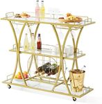 VEVOR Serving Trolley Bar Trolley 3 Tier Wine Trolley 82kg Load Capacity Mobile Drinks Trolley Mirrored Glass Shelves 111 x 35 x 92.5 cm for Small Spaces Kitchen Dining Room Bar Gold