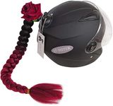 3T-SISTER Helmet Pigtails Wine Red Rose Helmet Braids Ponytail Helmet Hair with Suction Cup for Motor Bike 1PCS 24inch Ombre Black to Wine Red (Helmet not Included)