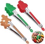 OIULO 3PCS Christmas Silicone Mini Tongs,7 Inch Small Style Tongs For Cooking,Small Kids Colourful Tongs Serving Food,Ice Cube,fruits,Sugar,Festival Set of 3（Christmas Tree Snowman Gingerbread Man）