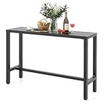 COSTWAY 120cm/140cm Bar Table, Metal Counter Breakfast Dining Tables with Waterproof Top, Footrest & Adjustable Footpads, Rectangular Narrow Kitchen Table for Indoor Outdoor (140cm)