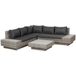 Outsunny 4 PCs Rattan Garden Furniture Outdoor Sectional Corner Sofa and Coffee Table Set Conservatory Wicker Weave Furniture with Armrest and Cushions (Grey)