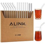 ALINK 14 Pack Glass Smoothie Straws, Long 8.5" x 10 mm Reusable Clear Drinking Straws for Smoothie with 2 Cleaning Brush