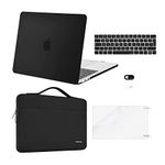 MOSISO Compatible with MacBook Pro 13 inch Case M2 M1 2024 2023-2016 A2338 A2289 A2251 A2159 A1989 A1706 A1708, Plastic Hard Shell Case&Bag&Keyboard Skin&Webcam Cover&Screen Protector, Black