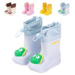 DRECAGE Boys Rain Boots with Pull On Drawstring Closure for Kids Waterproof Non-Slip Wellies Rubber Rain Shoes Outdoors Blue Dinosaur 8 UK Child 170 MM
