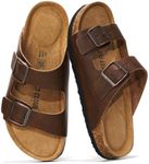 Project Cloud 100% Genuine Leather Flat Sandals For Women 2026 Cork Footbed Womens Sandals with Memory Foam and arch support Vacation Essentials Slides for Women Footwear (Venita), Brown Distressed