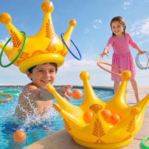 Funscape 2PCS Crown Pool Toy, Toddler Inflatable Water Toss Game w/12 Rings 5 Balls, Outdoor Beach Backyard Lawn Game, Summer Pool Party Decoration Gift 3 4 5 6 7 8 10 Year Old Kids Boy Girl Children